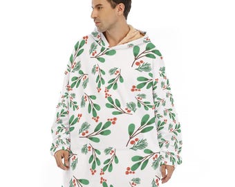 Manta con capucha de sherpa navideña, acogedora manta navideña, cálido regalo de invierno de gran tamaño.