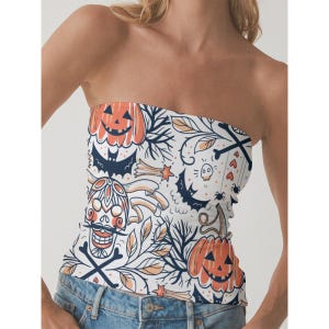 Halloween Tube Top, Spooky Crop Top, Women’s Festive Strapless Shirt, Halloween Party Outfit, Casual