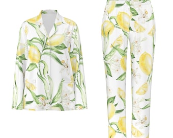 Lemon Print Pajama Set, Women's Citrus Sleepwear, Amalfi Coast Pajamas, Italian Summer Loungewear, F