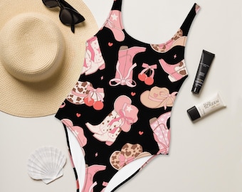 Bach Cowgirl Theme One-Piece Swimsuit, Western Bride Bathing Suit, Rodeo Bachelorette Party Swimwear, Fun Country Weekend Outfit