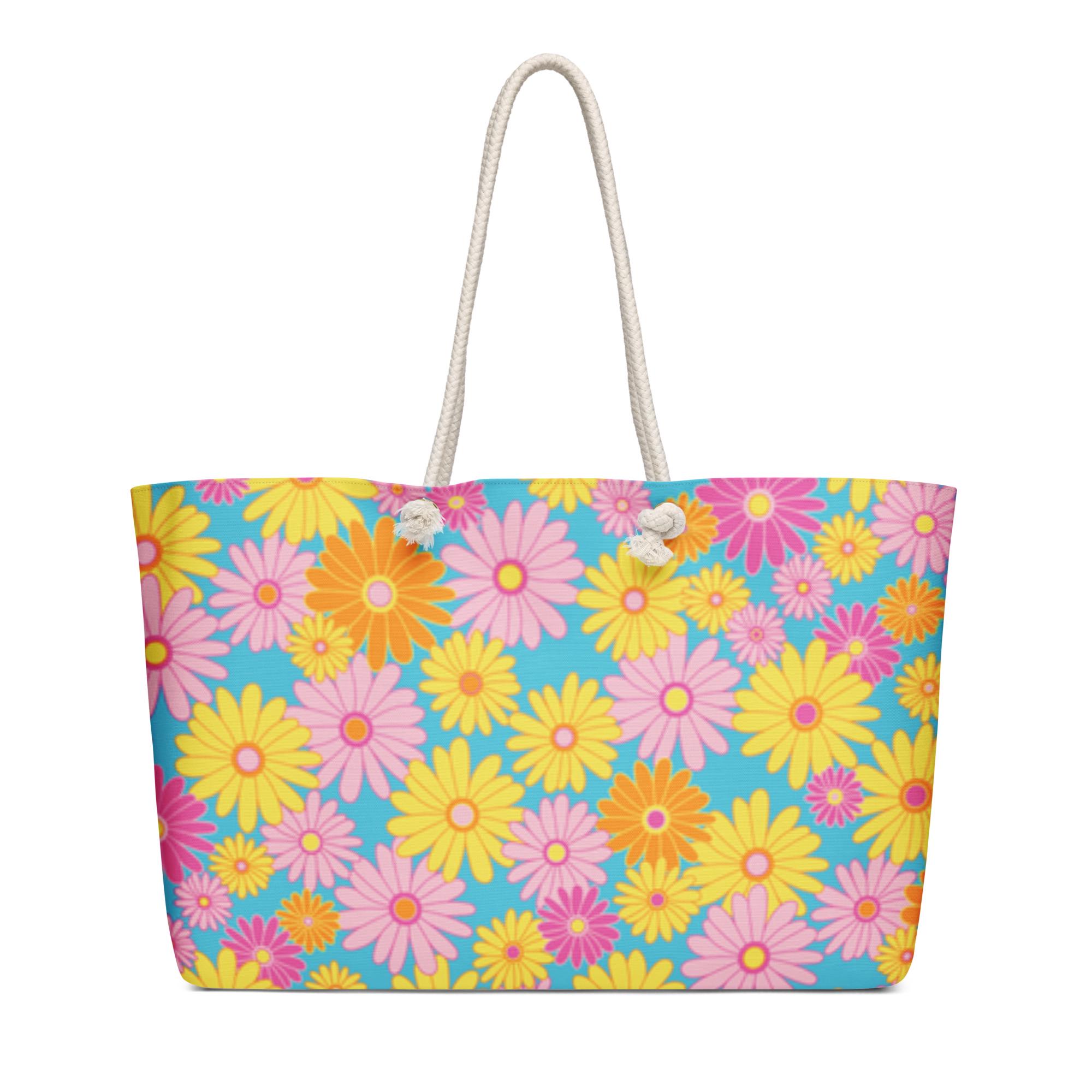 Bright Floral Tote Bag, Colorful Flower Canvas Bag, Boho