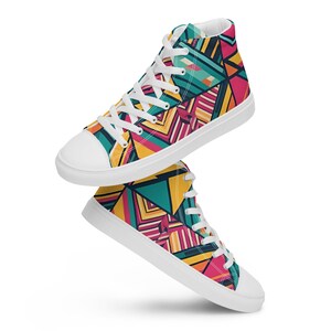 Colorful Women’s High Top Sneakers, Bright Multicolor Design Shoes, Bold And Fun Statement Footwear For Everyday Wear