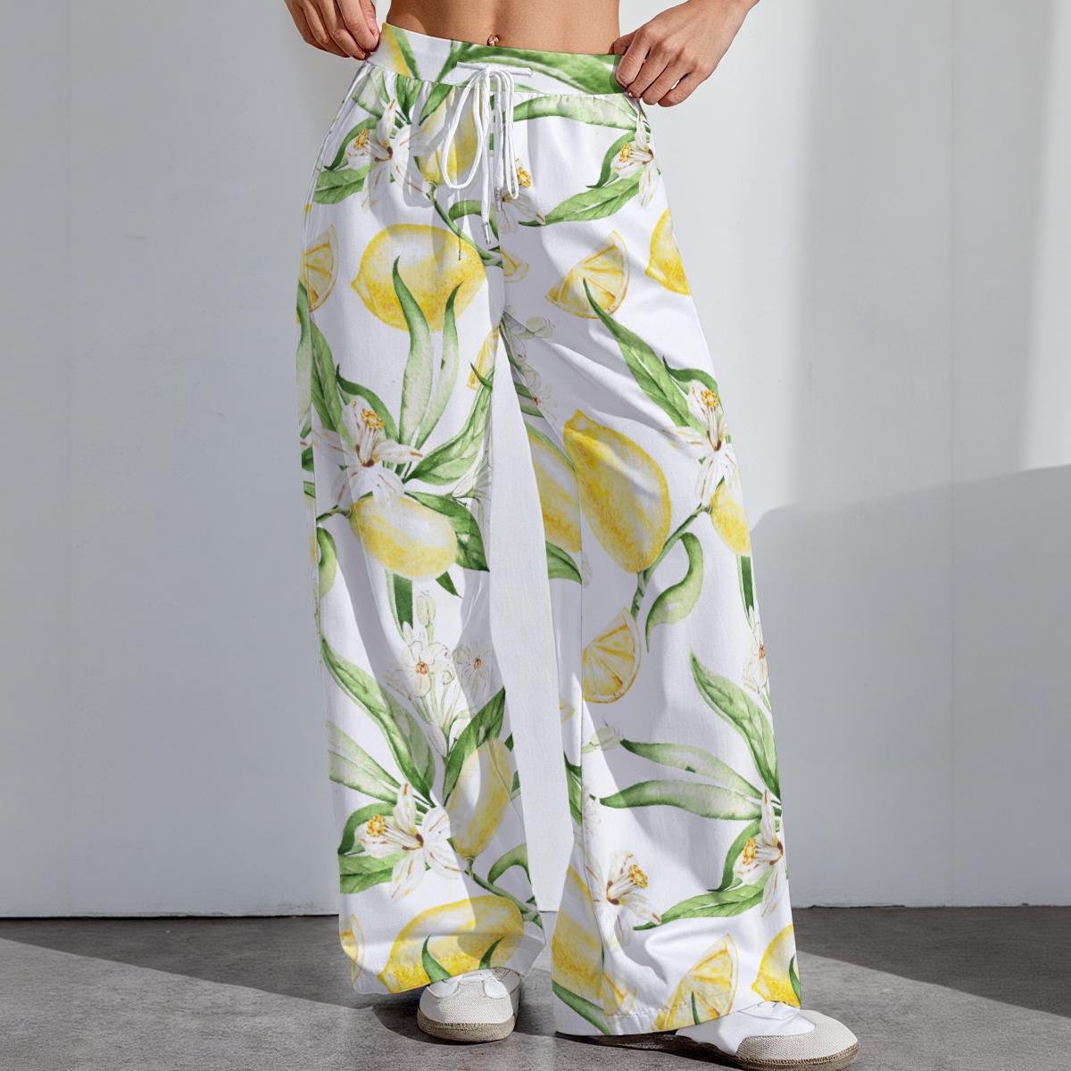 Discover Lemon Womens Stretch Pants, Summer Lounge Wear, Vacation Outfit, Resort Pants