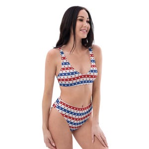 Fourth of July Bikini, Patriotic Swimwear, USA Flag Two-Piece Swimsuit, Red White Blue Beach Outfit, Independence Day Swim Suit