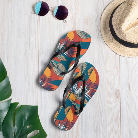 Tropical Vacation Flip Flops, Beach Sandals, Boho Summer Footwear