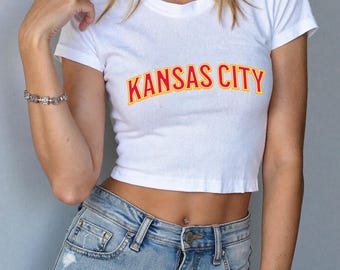 Kansas City Crop Top Tee, Kansas City Football Cropped T Shirt, Womens Trendy Game Day Top, Cute Fan Crop Shirt, Tailgate Gift