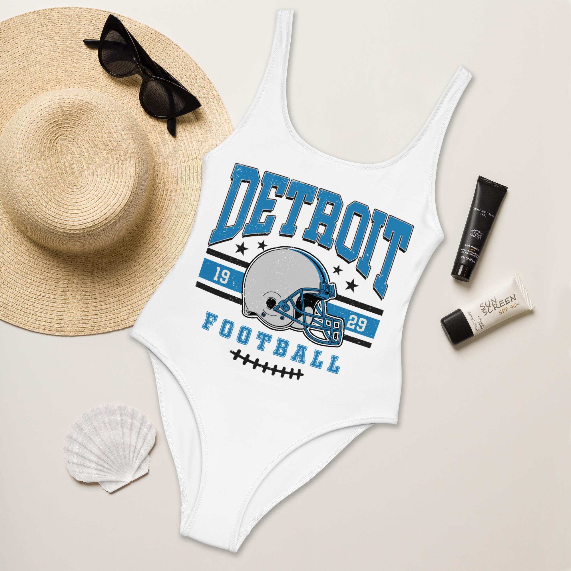 Discover Detroit Football Womens Swimsuit, Game Day Swimwear, Beach Party Swimsuit