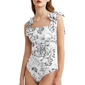 Black Floral Swimsuit, One Piece Swimsuit, Floral Bathing Suit, Black One Piece, Cute Floral Swimsui