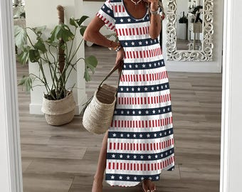 Fourth Of July Womens Dress, Patriotic Red White Blue USA Independence Day Outfit