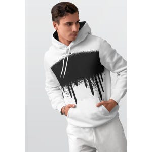 Spray Paint Drip Hoodie, Black and White Streetwear Hoodie, Modern Graphic Hoodie, Urban Art Men’s P