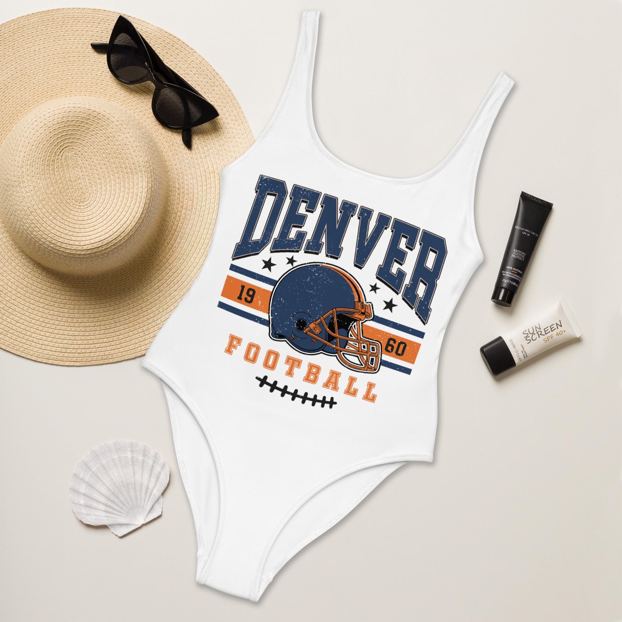 Discover Denver Football Womens Swimsuit, Game Day Swimwear, Beach Party Swimsuit