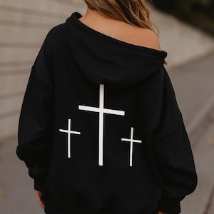 Kreuze Zip Hoodie, christliche Glaubensjacke, Minimal Cross Design Hoodie, religiöses Geschenk Zip Hoodie