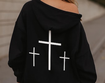 Crosses Zip Up Hoodie, Christian Faith Jacket, Minimal Cross Design Hoodie, Religious Gift Zip Hoodie