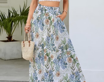 Floral Maxi Chiffon Skirt, Women's Flowy Maxi Skirt, Lined Long Skirt, Lightweight Summer Skirt, Boh