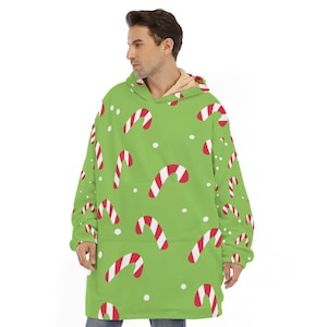 Coperta con cappuccio in pile Sherpa per le feste, morbida coperta natalizia indossabile, caldo regalo invernale oversize