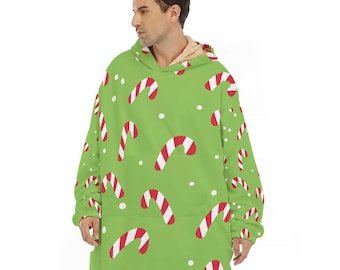 Manta con capucha de sherpa navideña, acogedora manta navideña, cálido regalo de invierno de gran tamaño.