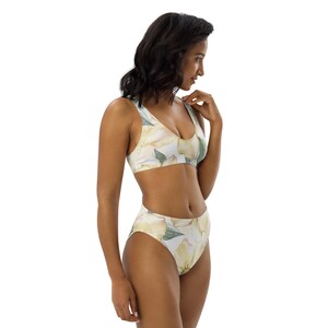Yellow Floral High Waisted Bikini Set, Cute Two Piece Swimsuit for Women, Sunny and Feminine Beachwear