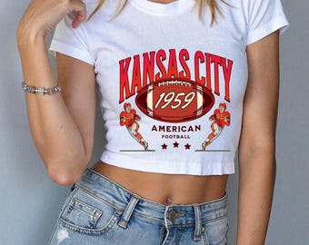 Kansas City Crop Top Tee, Kansas City Football Cropped T Shirt, Womens Trendy Game Day Top, Cute Fan Crop Shirt, Tailgate Gift