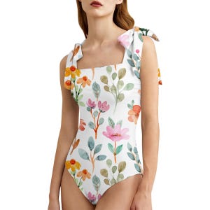 Costume da bagno intero floreale, costume da bagno con stampa floreale, grazioso costume da bagno floreale, costume da bagno stile giardino, B