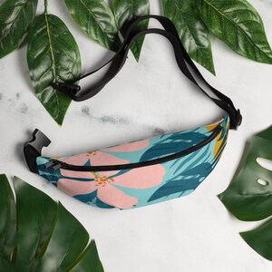 Tropical Print Waist Bag, Beachy Fanny Pack, Lightweight Travel Bag, Festival Accessory