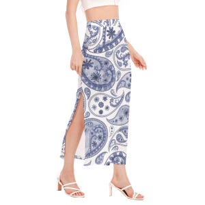 Western Paisley Side Slit Skirt, Cowgirl Boho Midi Skirt, Rodeo Style Summer Skirt, Country Festival