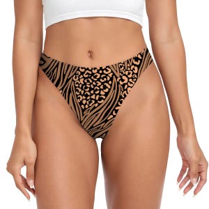 Animal Print Thong, Womens Sexy Lingerie, Leopard Print Panties, Cheeky Underwear, Exotic Intimates, Comfortable Everyday Thong