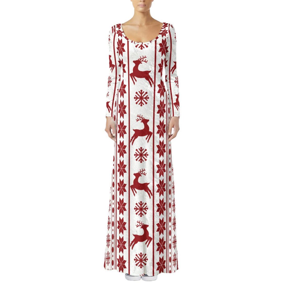 Velvet Christmas Maxi Dress, Elegant Holiday Reindeer Outfit Etsy — free download