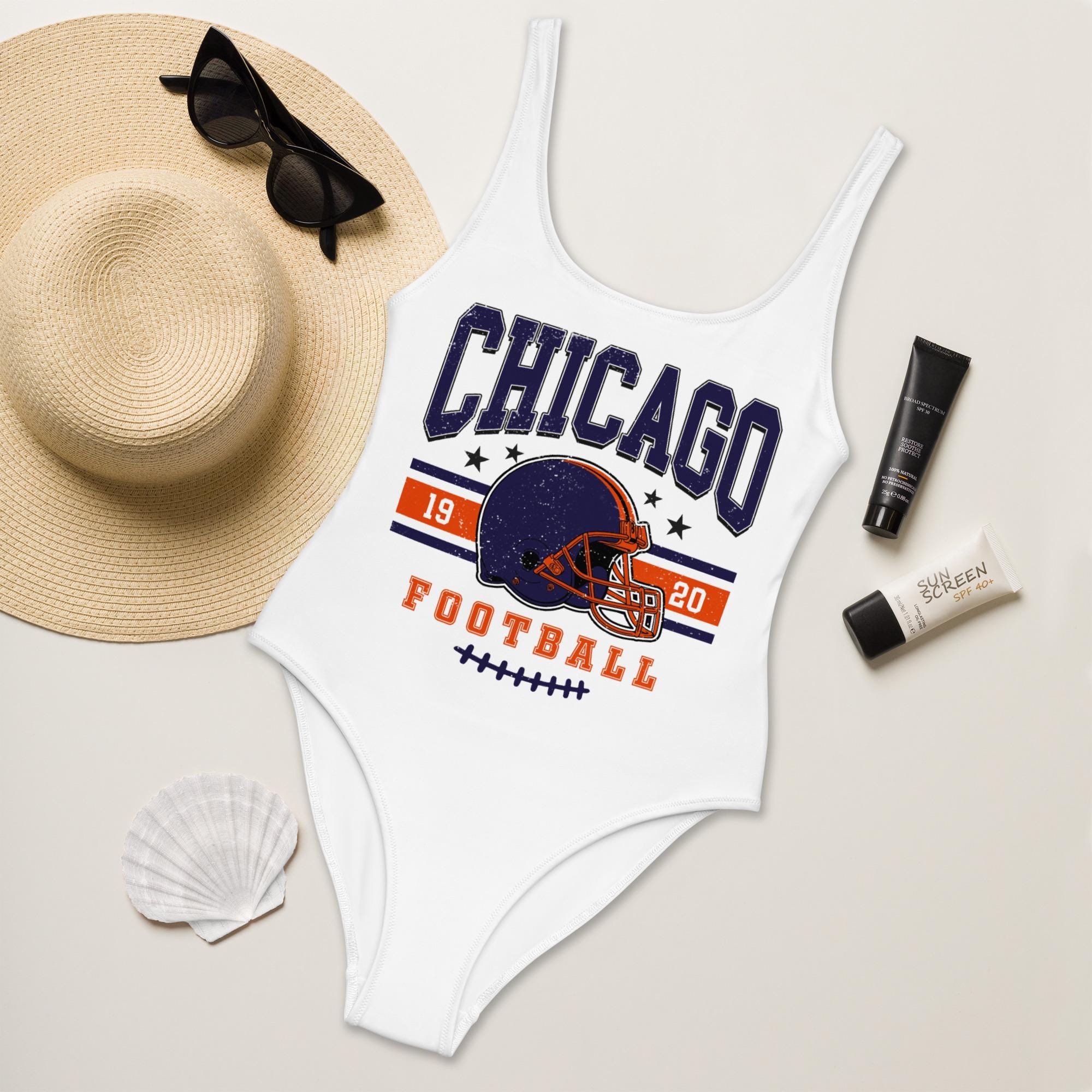 Discover Chicago Football Womens Swimsuit, Game Day Swimwear, Beach Party Swimsuit