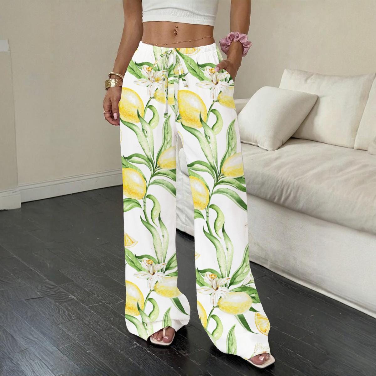 Lemon Print Straight-leg Pants, Women