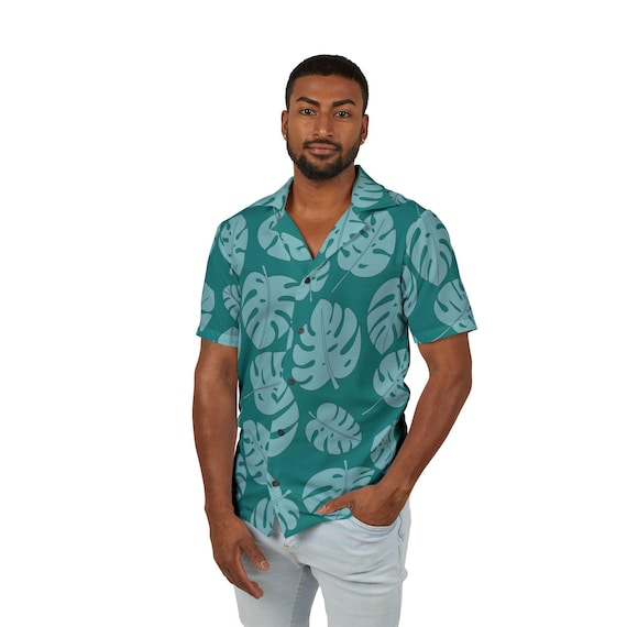 Camisa havaiana tropical masculina, clima descontraído de verão