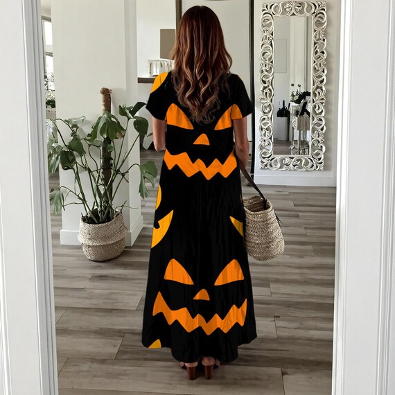casual halloween dresses for women Amazon.com: Halloween Dresses for Women Pumpkin Specter Printed Costumes Short Sleeve Flowy Tunic Sundresses Trendy V Neck Dress : Clothing, Shoes & Jewelry