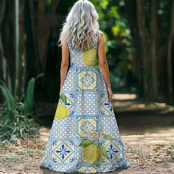 Lemon Print Maxi Dress, Citrus Summer Boho Dress - Etsy Lemon Print Maxi Dress, Citrus Summer Boho Dress - Etsy