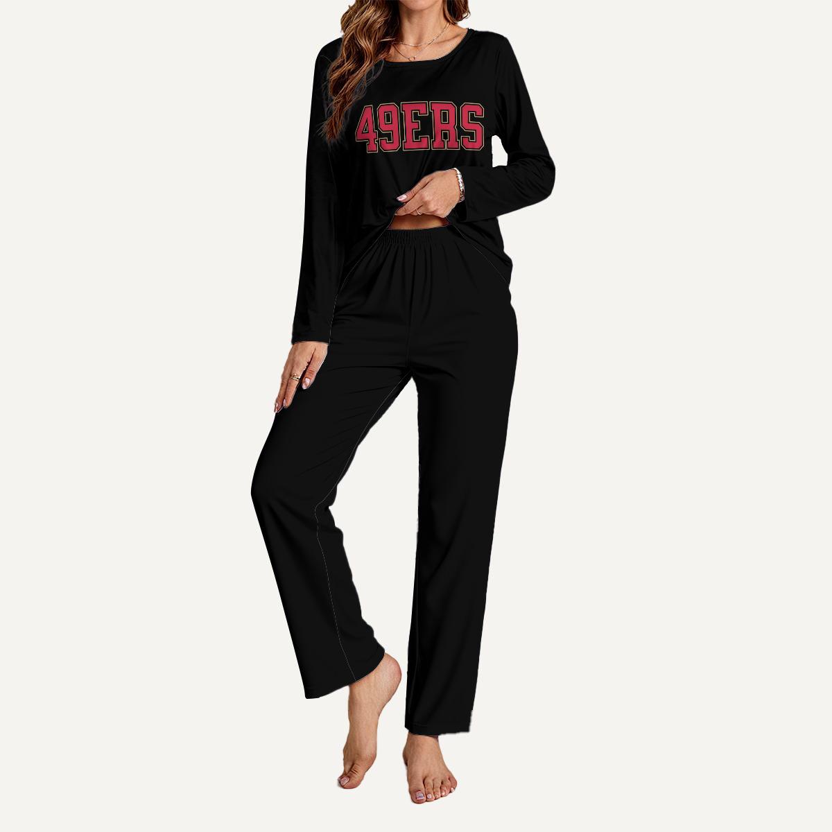 49ers Football Pajama Set, Women's Long Sleeve Lounge Wear, Game