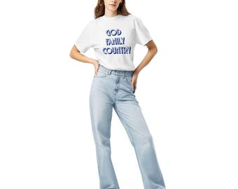 T-shirt God Family Country, T-shirt en coton filé à l'anneau