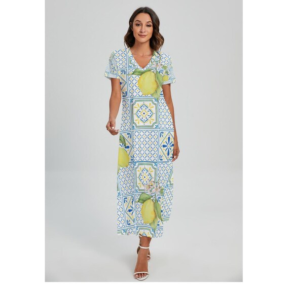 light blue midi formal dress Light Blue Midi Summer Dress with Short Sleeves Light Blue / XSmall