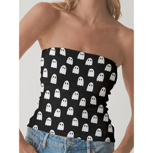 Halloween Tube Top, Spooky Crop Top, Women’s Festive Strapless Shirt, Halloween Party Outfit, Casual