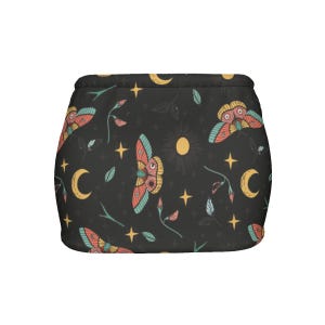Black Moth Print Micro Mini Skirt, Mystical Boho Night Skirt, Witchy Festival Bottom, Dark Fairycore