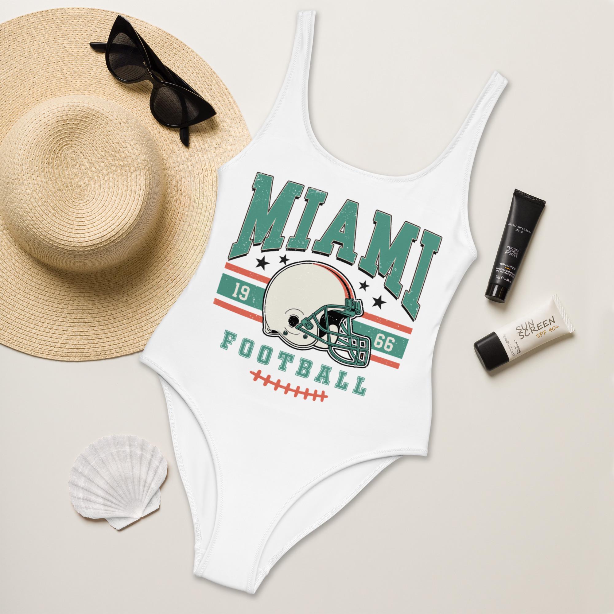 Discover Miami Football Womens Swimsuit, Game Day Swimwear, Beach Party Swimsuit