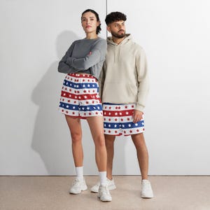 Fourth Of July Unisex Athletic Long Shorts, Patriotic USA Workout Shorts, Red White Blue Activewear, Holiday Lounge Wear