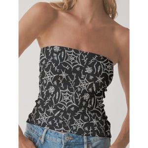 Halloween Tube Top, Spooky Crop Top, Women’s Festive Strapless Shirt, Halloween Party Outfit, Casual