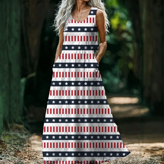 fourth of july maxi dress Happy 4th Wishing you a happy and stylish holiday weekend! Comment 4TH and I'll send you the link to this dress. #4thofjuly2026 #bostonstylist #lastylist #nycstylist #tarawedtfashion Celebrate in style with our stunning Retro American Flag Printed Maxi Dress Say JULY FOURTH for the
