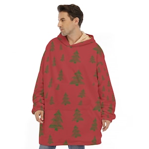 Coperta con cappuccio in pile Sherpa per le feste, morbida coperta natalizia indossabile, caldo regalo invernale oversize