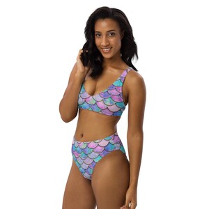 Bikini de cintura alta estilo sirena, traje de baño de dos piezas para mujer, traje de baño de verano brillante, traje de baño mágico para la playa.