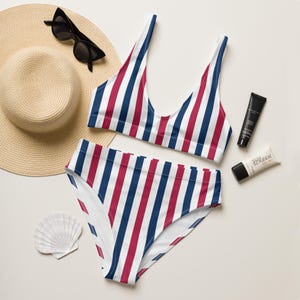 Bikini femme taille haute 4 juillet, maillot de bain deux pièces patriotique, maillot de bain drapeau des États-Unis, ensemble de bikini rouge, blanc et bleu