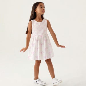 Pink Bows Print Girls Dress, Cute Summer Kids Sundress, Sleeveless Birthday Party Outfit for Girls