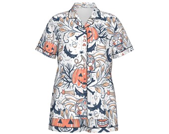 Women’s Halloween Pajama Set, Spooky Sleepwear, Cozy Fall PJs, Halloween Themed Lounge Set, Cute Hal