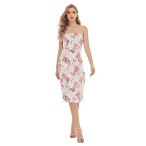 Vestido tubo con abertura lateral de vaquera occidental, vestido de fiesta de rodeo sin tirantes, atuendo bohemio para festivales campestres.