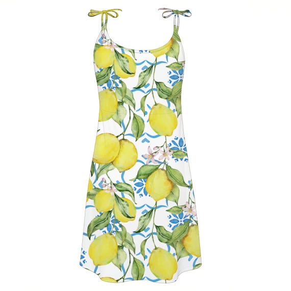 Lemon Print Dress, Yellow Citrus Summer Dress, Cute Fruit Pattern