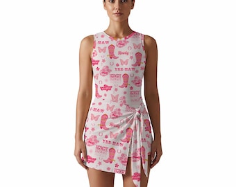 Western Sleeveless Bodysuit Dress, Cowgirl Swimsuit Dress, One Piece Swim Dress, Bachelorette Outfit