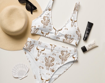 Bachelorette Western Theme High-Waisted Bikini, Two Piece Swimsuit for Women, Cowgirl Party Swimwear